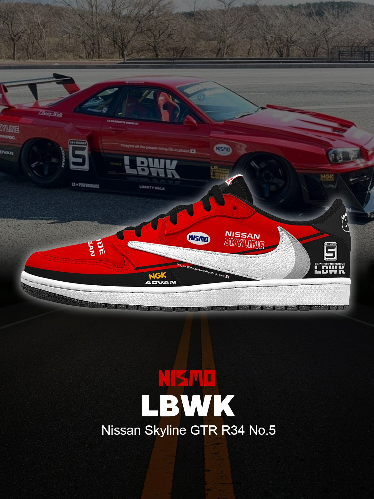 Skyline GTR R34 Nr. 5 V.1 Custom TS Niedrige Turnschuhe