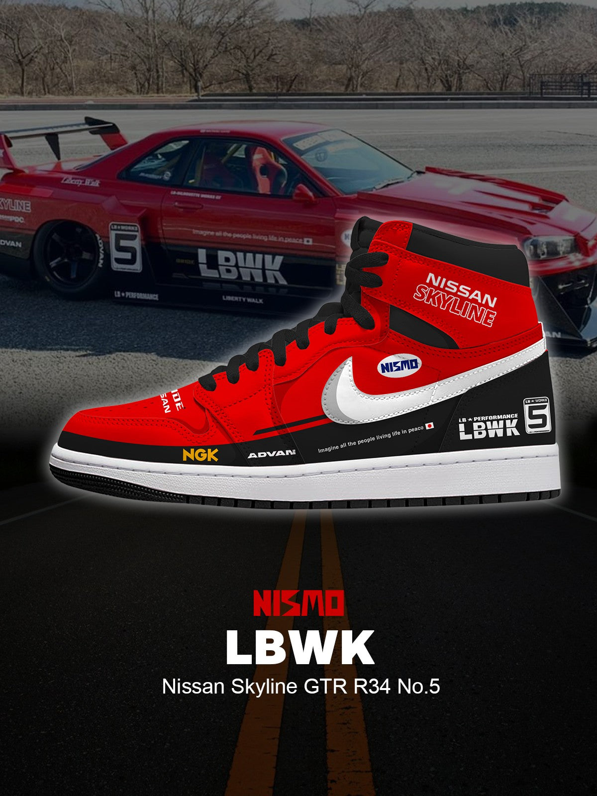 Skyline GTR R34 Nr. 5 V.1 Custom High-Top-Sneaker